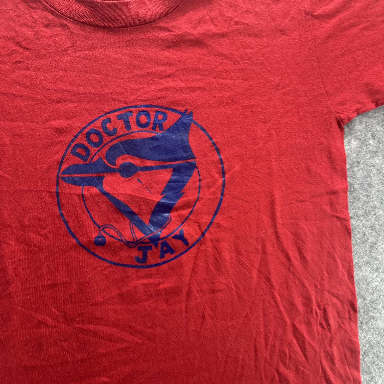 Vintage Doctor Jay Shirt Mens Large Red Blue Bird Graphic Jerzees Made USA 80s