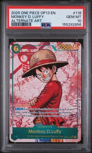 Monkey D. Luffy OP13-118 PSA 10 2025 One Piece Carrying on His Will SEC Alt Art