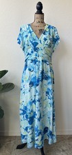 NWT Adrianna Papell Blue Floral Flutter Ankle Dress Size 16