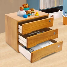 Wooden Desktop Storage Cabinet Desktop Storage Box with Lockable Drawers