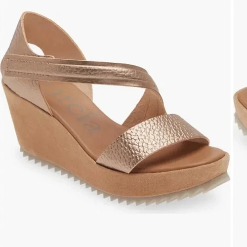$650 PEDRO GARCIA FINETA WEDGE SANDAL METALLIC PLATFORM LEATHER 37 (DB35)