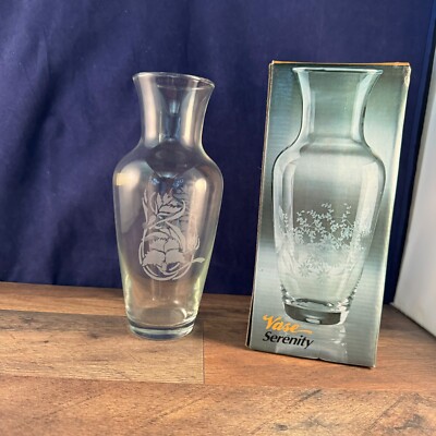 Pasabahce Clear Glass Etched Vase 4''Dia x 9''H