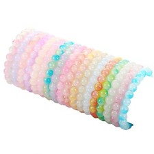 18Pcs 8mm Beaded Stretch Bracelet Handmade Round Glass Bracelet for Women Mul...