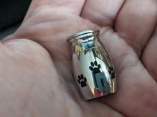 Tuft of Hair Keepsake Aluminum Cremation Urn w/Paw Prints Small Pet 1 inch NEW