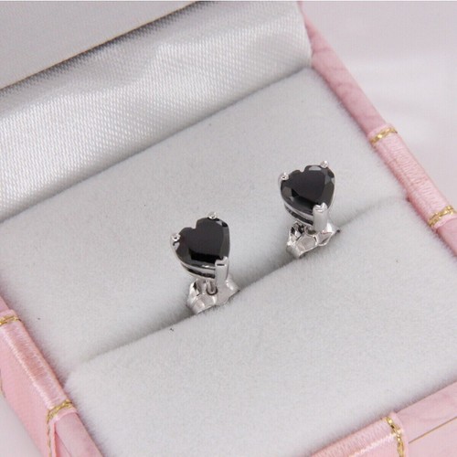 2CT Heart Solitaire Lab Created Black Diamond Stud Earrings 14k White Gold Over - Picture 7 of 8