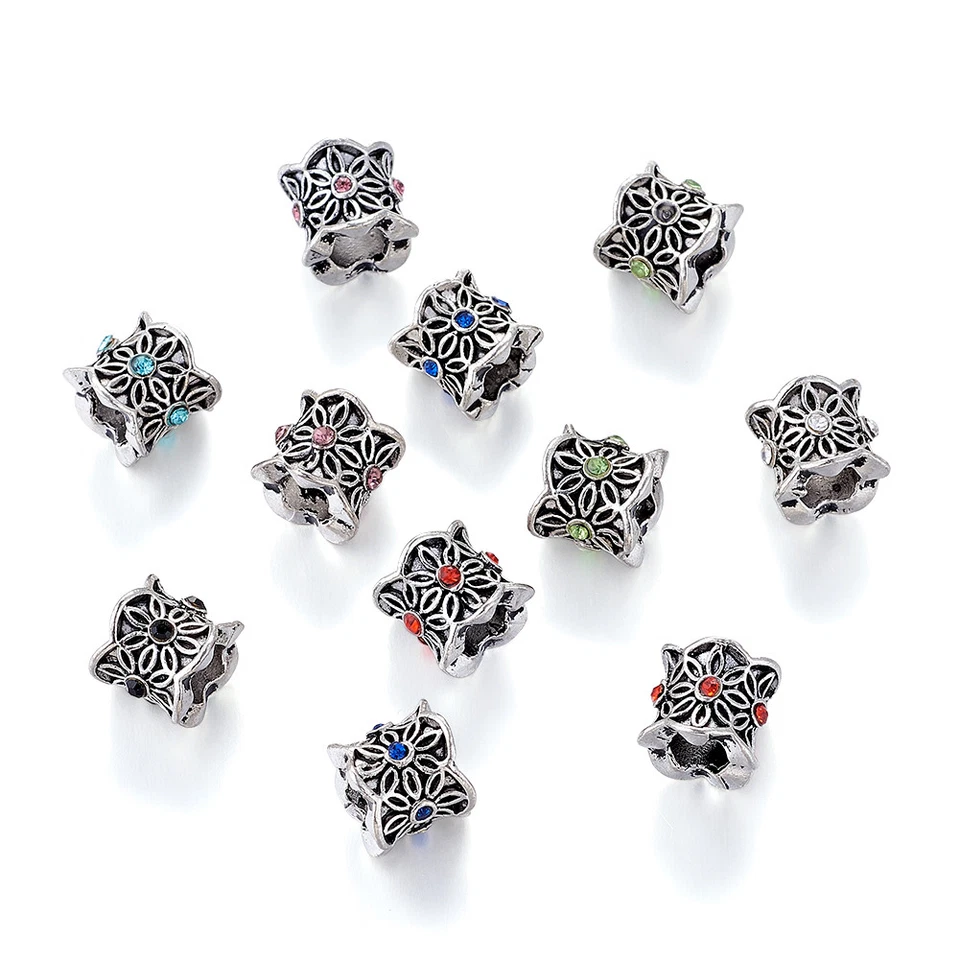 50pcs Tibetan Alloy Rhinestone European Beads Large Hole Charms Column 9x10mm - Image 2 of 4