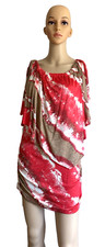 Vtg Belle Gray L Rinna Women's S - M Dress Ruched Bodycon Romantic Fairy Stretch