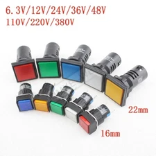 16/22mm Square LED Pilot Panel Indicator Signal Warning Light Lamp AC/DC New