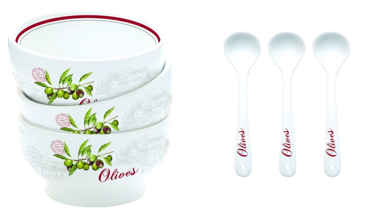 EasyLife Olive Design Porcelain Bowls With Individual Spoons