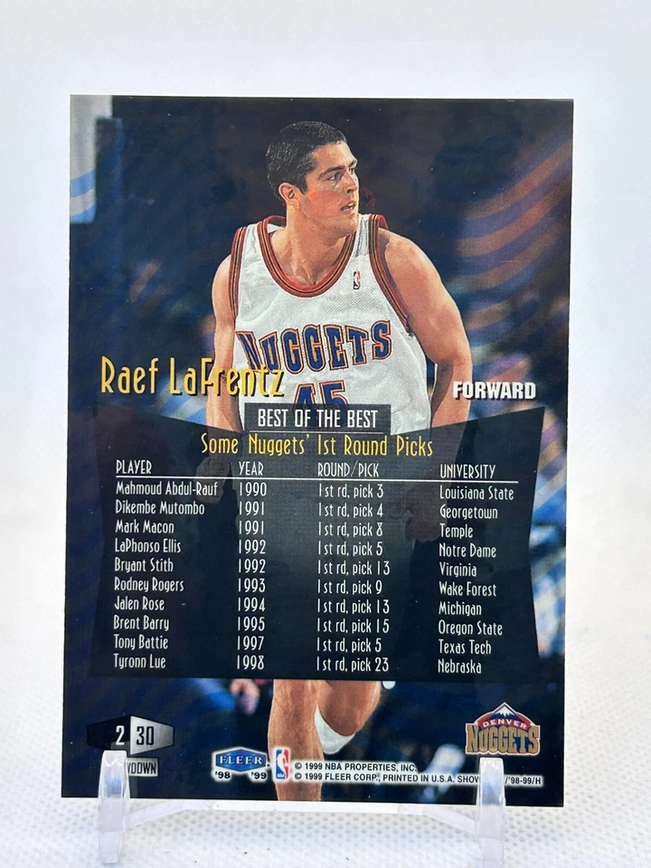1998-99 Flair Showcase Row 2 Denver Nuggets Basketball Card #30 Raef LaFrentz - Image 2 of 2