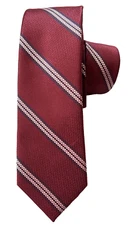 Perry Ellis Portfolio Men's Necktie White stripes on  Burgundy Jacquard 59x3"
