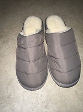 Slip On Gray Puffer Slippers Faux Fur Liner Slip Resistant