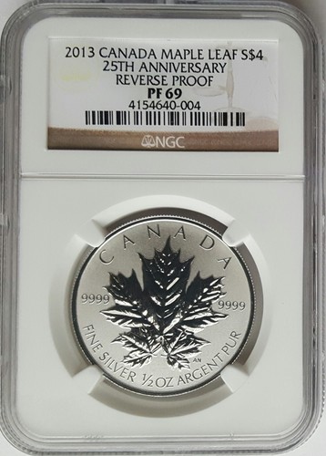 2013 Canada Reverse Proof Silver Maple Leaf 25th Anniversary $4 Coin- NGC PF 69 - Picture 1 of 4