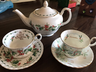 a cup of christmas tea set