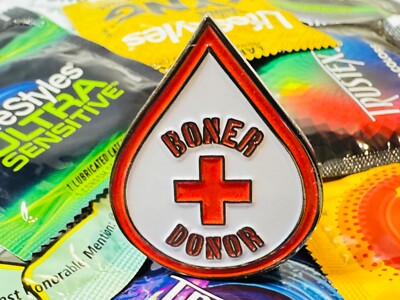 Funny Lapel Pin Boner Donor Male Bachelor Gift Stag Party White Elephant Bonner