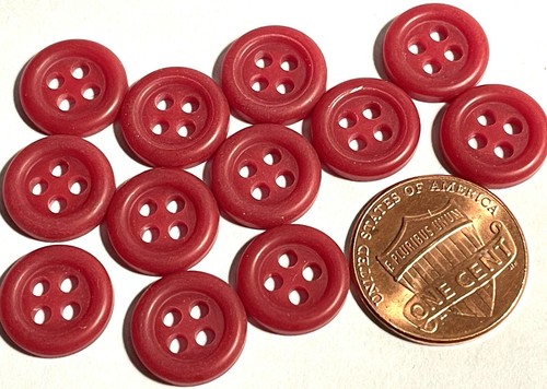 12 Vintage Rimmed Matte Muted Red Plastic Buttons Almost 1/2" 12mm NOS 13258 - Picture 2 of 2