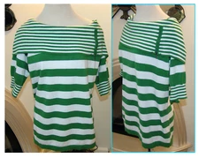 Elementz PLUS SZ 1X Women Top SHIRT TUNIC STRIPE GREEN&WHITE blouse BIG COLLAR