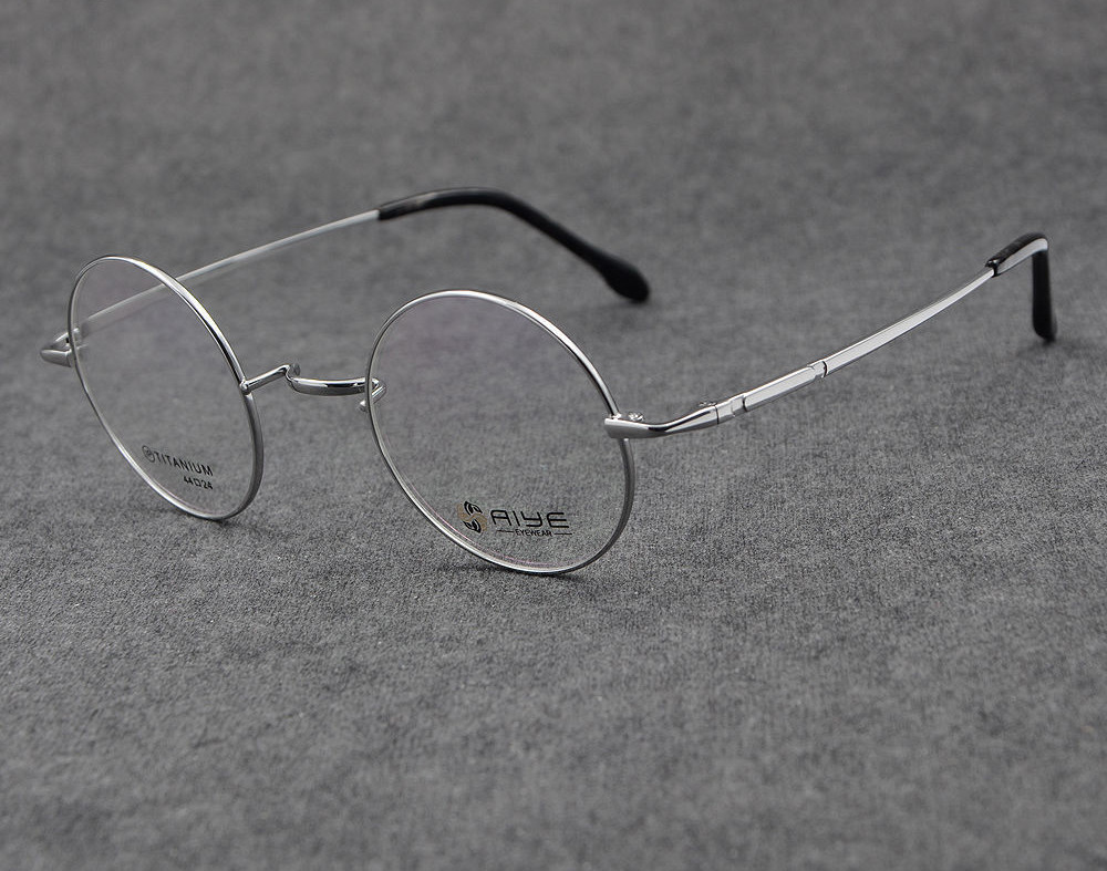 Deluxe IP titanium 44mm Round Eyeglass Frames Silver Spectacles Vintage