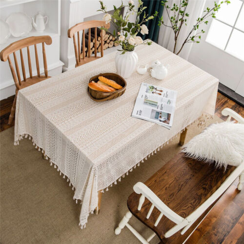 Beige Crochet Tassel Tablecloth Dining Table Cloth Cover Party Decoration - 第 1/17 張圖片