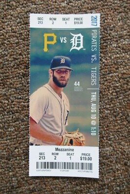 DETROIT TIGERS VS PIRATES 8/10/2017 FULL TICKET ~ BELL/RODRIGUEZ/MAYTOOK HRs