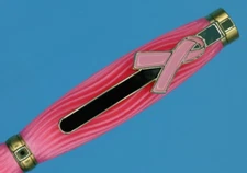 Pink Ribbon Clip Pink Ink 3D Printed Ballpoint Pen in Gold Trim with Pink Waves