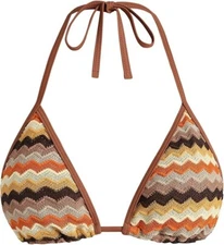 ZAFUL Womens Colorblock Stripes Triangle Halter Tied Swimsuit Bikini Top Small