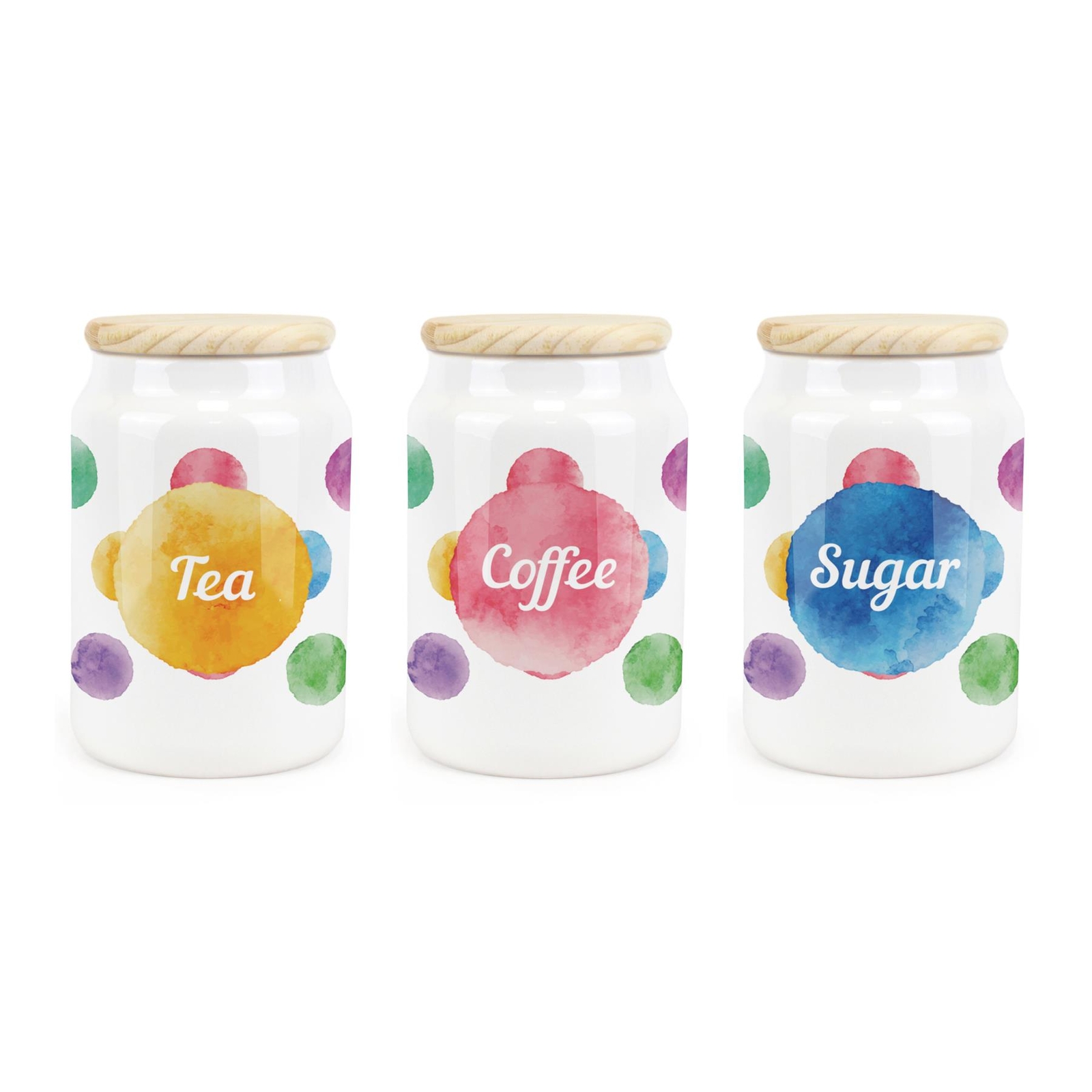 Ceramic Tapered Polka Dots Canisters - Tea, Coffee & Sugar Containers