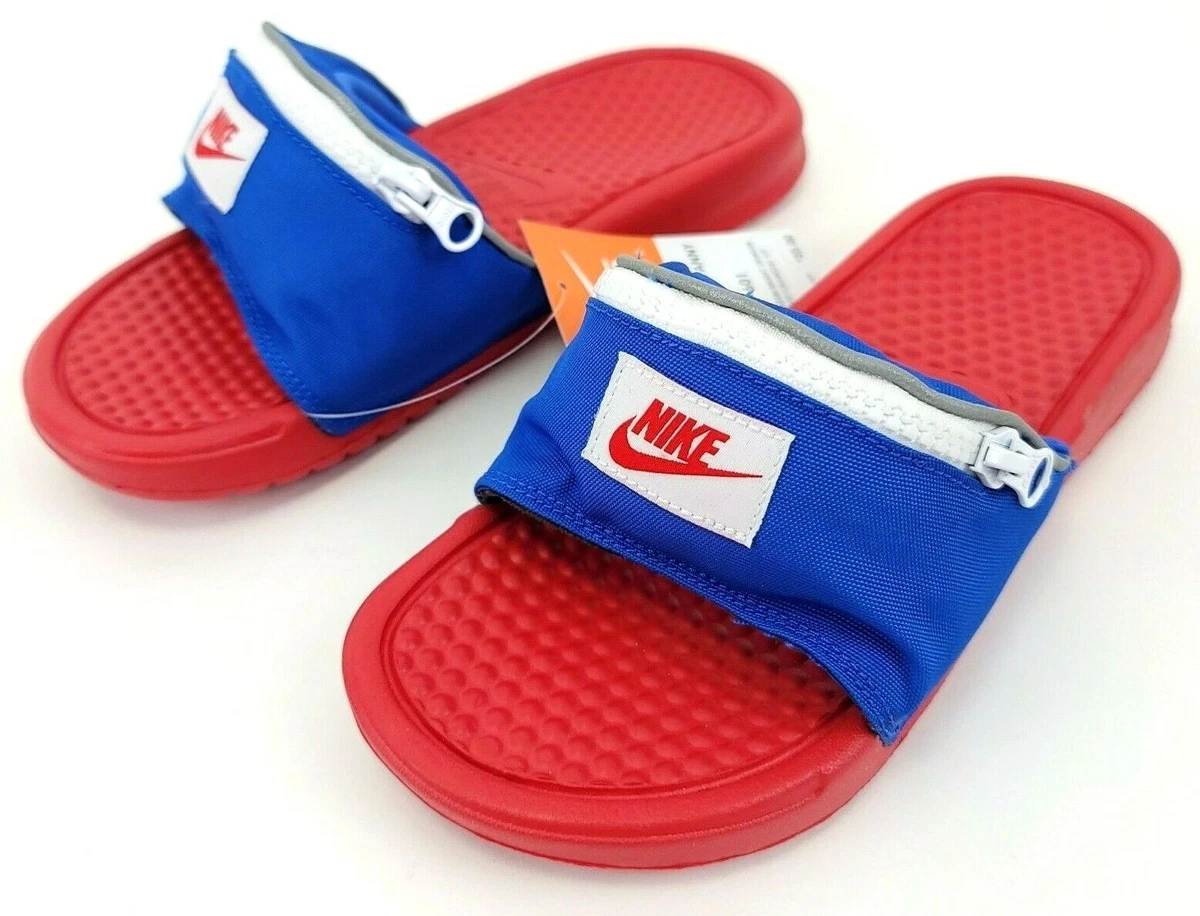 Nike Benassi JDI Pack 5 Slides Red Blue White Zipper Pouch Sandals | eBay