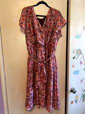 Modcloth Red and Pink Floral Wrap Dress 4X, New Without Tags