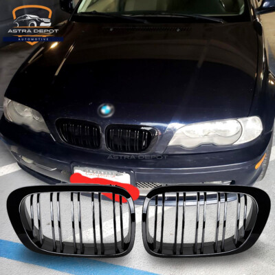For 1999-2002 BMW E46 Coupe M3 330Ci Front Kidney Grill Dual Slats Gloss Black
