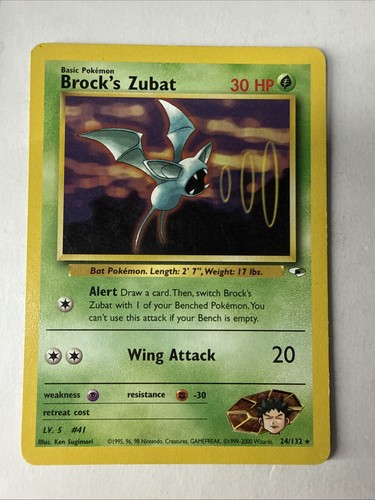 Brock's Zubat 24/132 Rare Gym Heroes Pokemon Unlimited Lightly Played