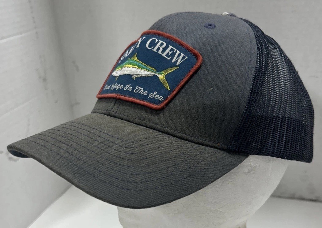 Salty Crew Gray Snapback Trucker Hat Cap Find Refuge In The Sea Fishing Marlin