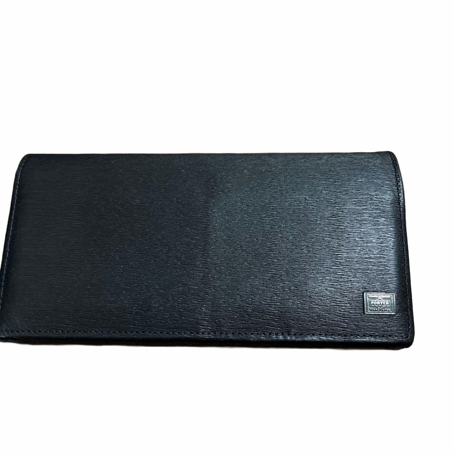 Porter Leather Long Wallet Black Card Slots Zipper Pocket Used Japan