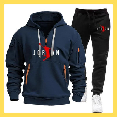 Men's Tracksuit Hoodie and Pants Jogging Bottoms 2Pcs Sweatpants Sportswear Set