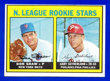 1967 TOPPS #587 DON SHAW / GARY SUTHERLAND ROOKIE CARD -- EX / EX MINT. rookie card picture