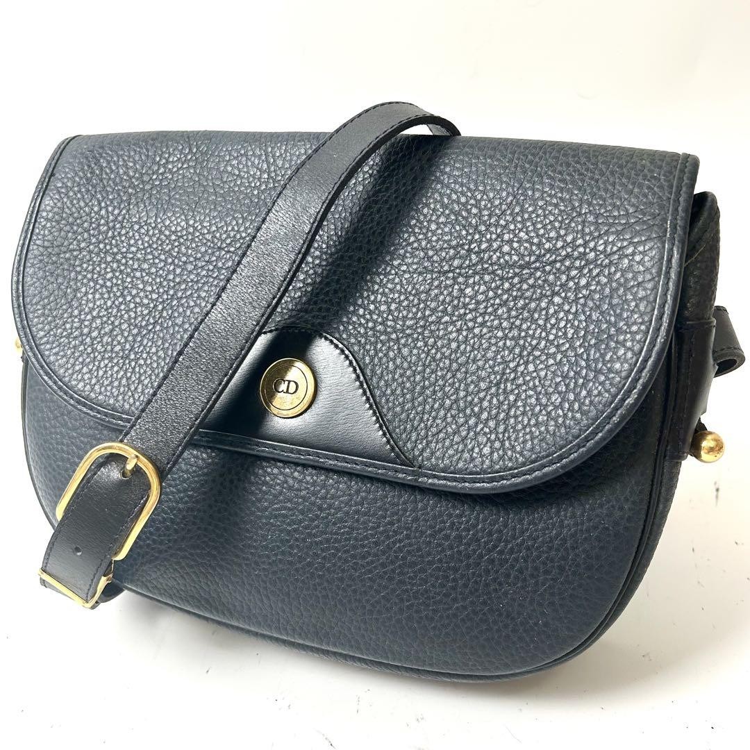 Dior Vintage Dark Navy Leather Shoulder Bag with CD Hardware