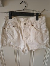 Levi's White Distressed Raw Hem Denim Shorts