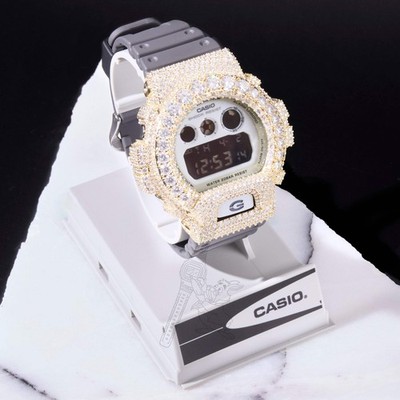 Casio G-Shock DW6900 White Iced Out Moissanite Mod D Color VVS Men's Watch