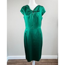 Tahari Arthur S Levine Emerald Green Satin Twist Front Jewel Tone Midi Dress 10
