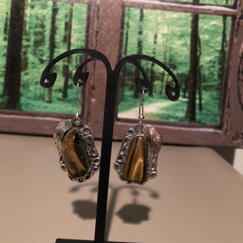 Native Jewelry COIN Silver (.900) & Genuine Tiger Eye Earrings.