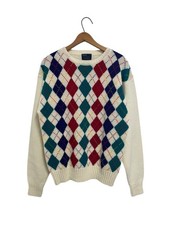 Vintage Knit Sweater Argyle Pattern Preppy Grandpa Pullover Men's Medium MINT