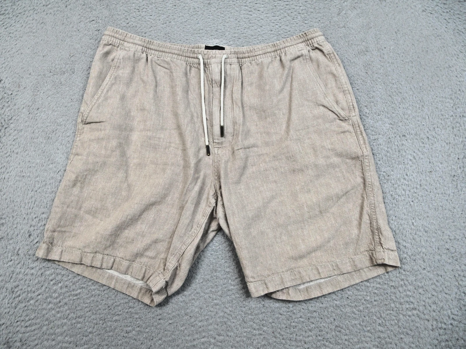 Club Monaco Shorts Mens XL Beige Linen Cotton Drawstring Chino 7" Inseam Summer