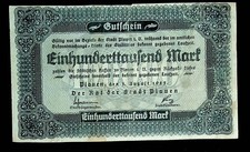 1923 Germany PLAUEN 100.000 Mark Banknote