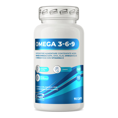 Ethic Nutraceutici Omega 3 6 9 90 Kapseln Fischoel EPA DHA ALA Vitamin E 30 Port
