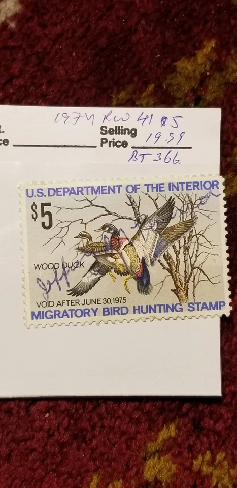 USA 1974 $5 Duck Migratory Bird Hunting Stamp Scott#RW41 Rare Find IDbt314. - Image 2 of 3