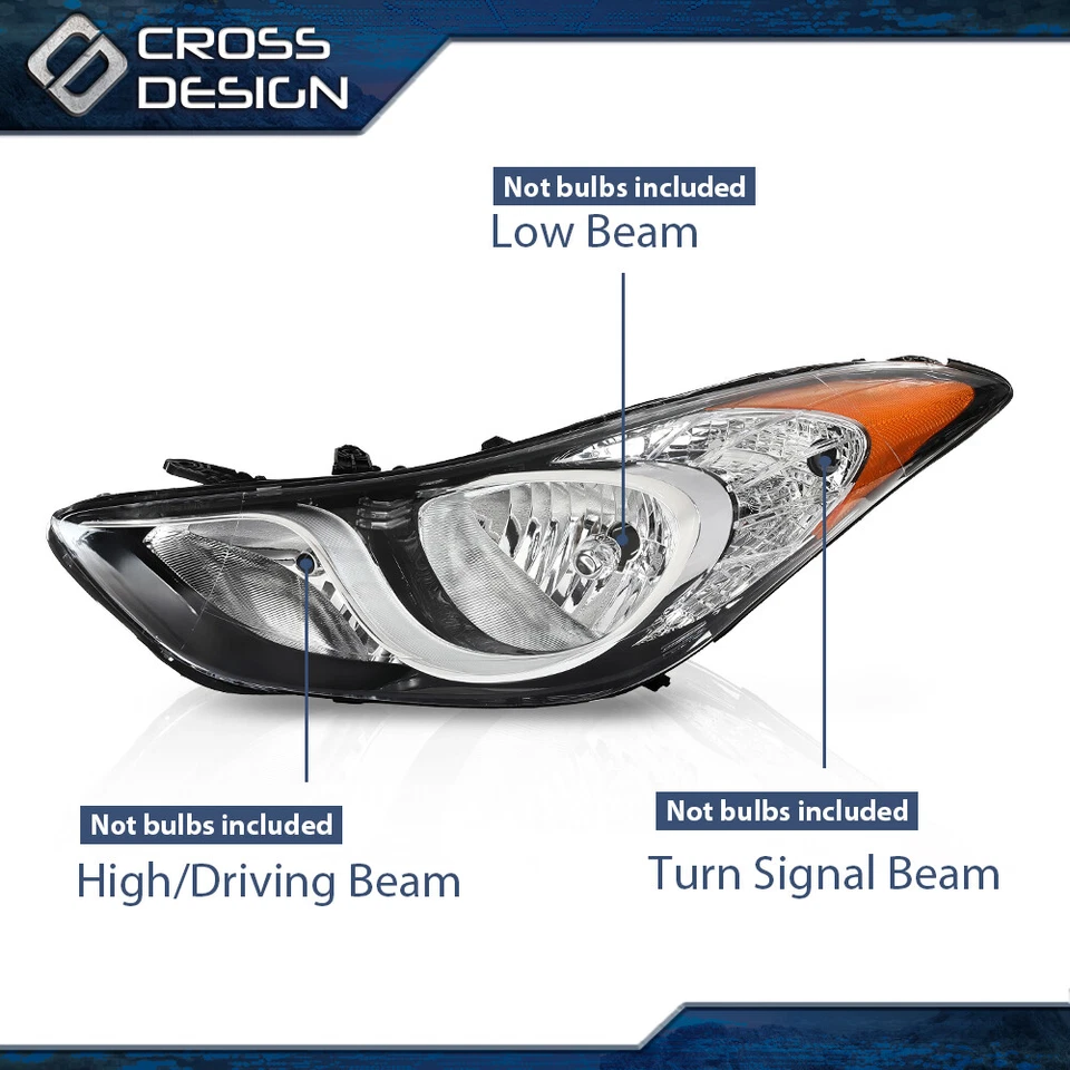 Conjunto de faros laterales diestros aptos para faros halógenos Hyundai Elantra 2011-2013 Foto 3 de 4