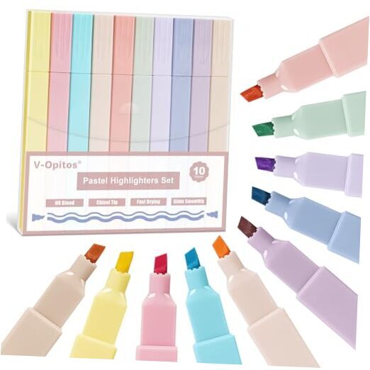 Highlighters Set in 10 Assorted Pastel Colors, No Bleed Bible Highlighters,-image