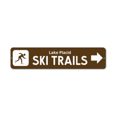Ski Trails Arrow Sign, Custom Skiier Skiing Lake Location Name Metal Decor Sign