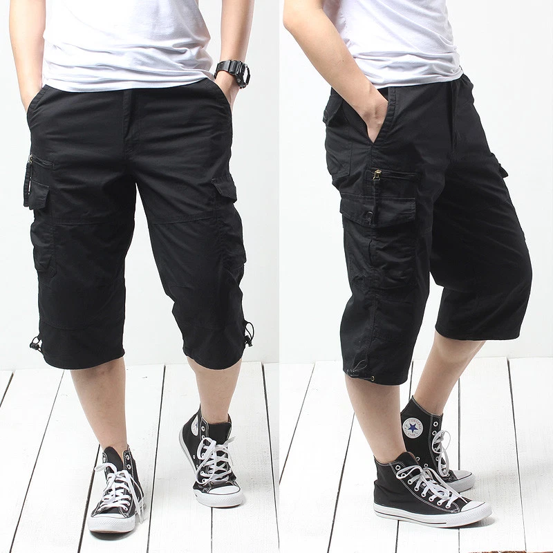 Black cargo capri pants sales