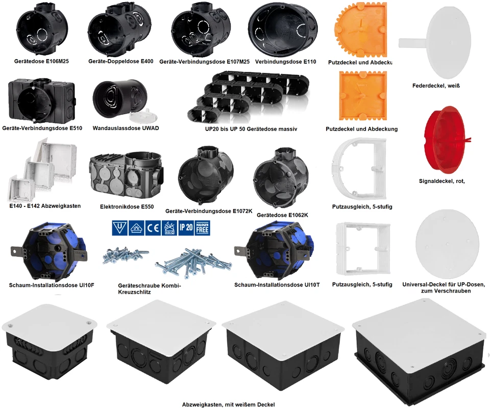 F-TRONIC Unterputz Schalterdose Gerätedose Elektronikdose winddicht Putzdeckel